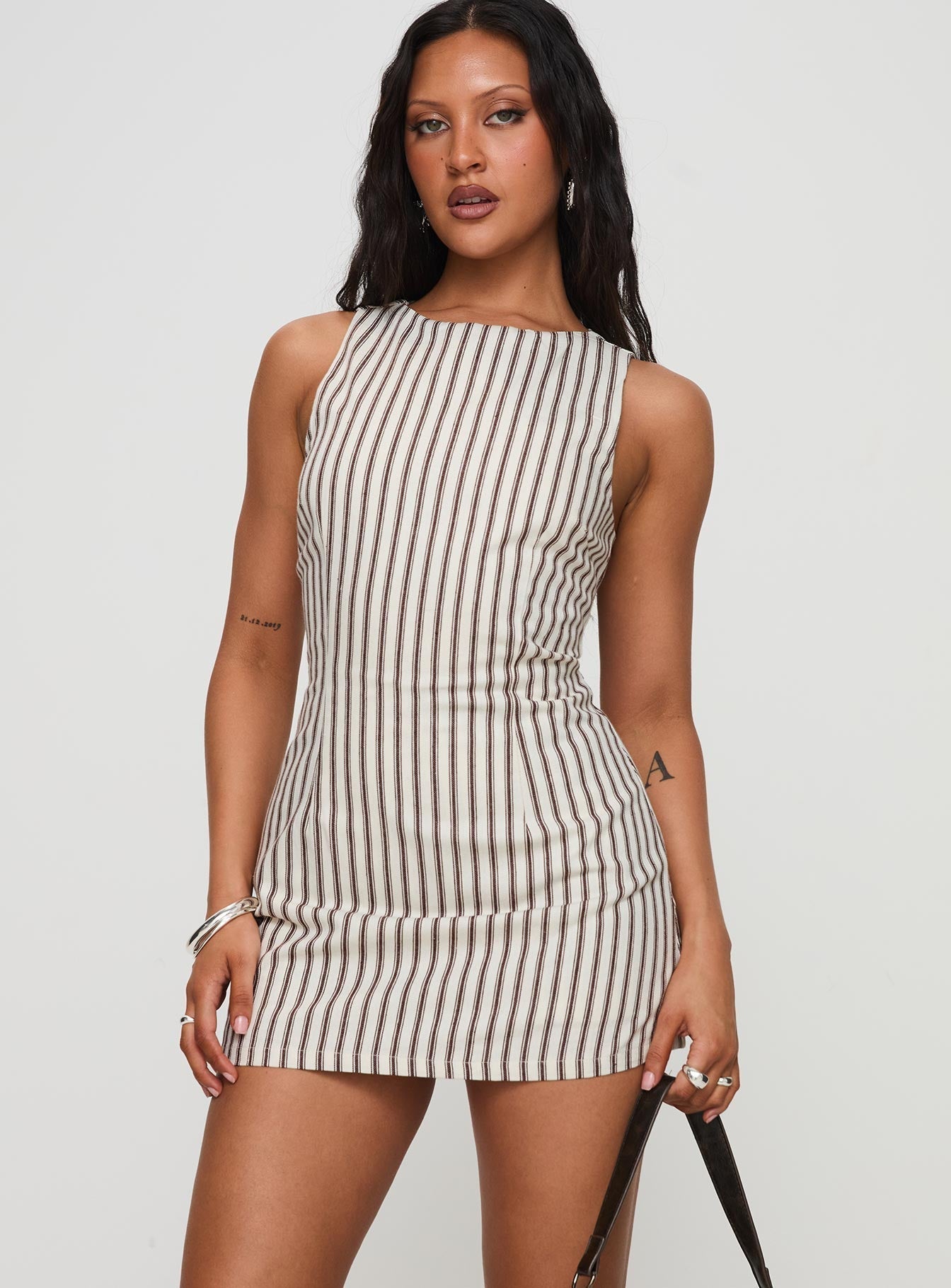 | Pinstripe Sleeveless Mini Dress