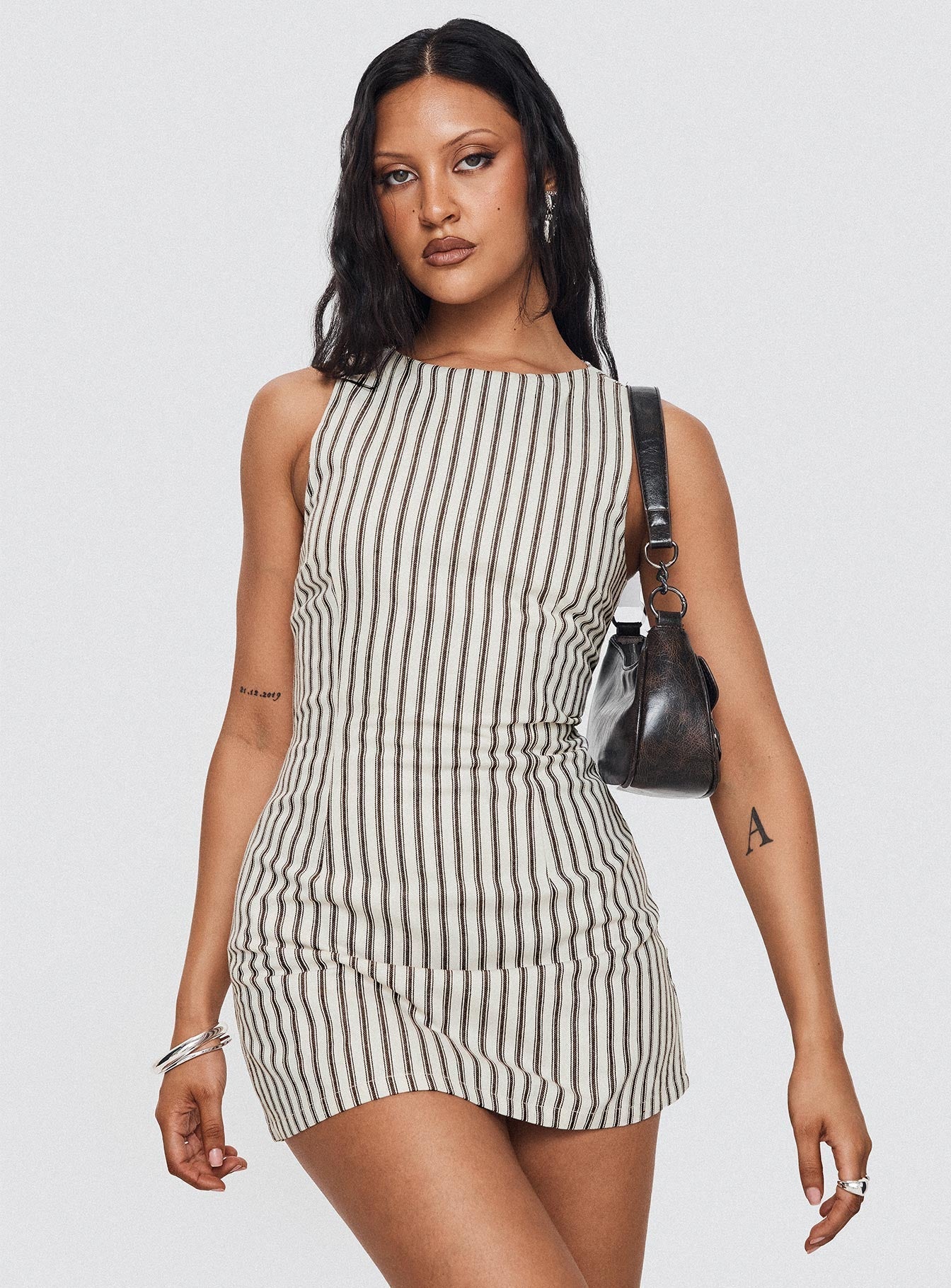 | Pinstripe Sleeveless Mini Dress