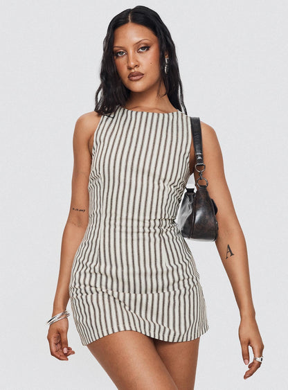 | Pinstripe Sleeveless Mini Dress