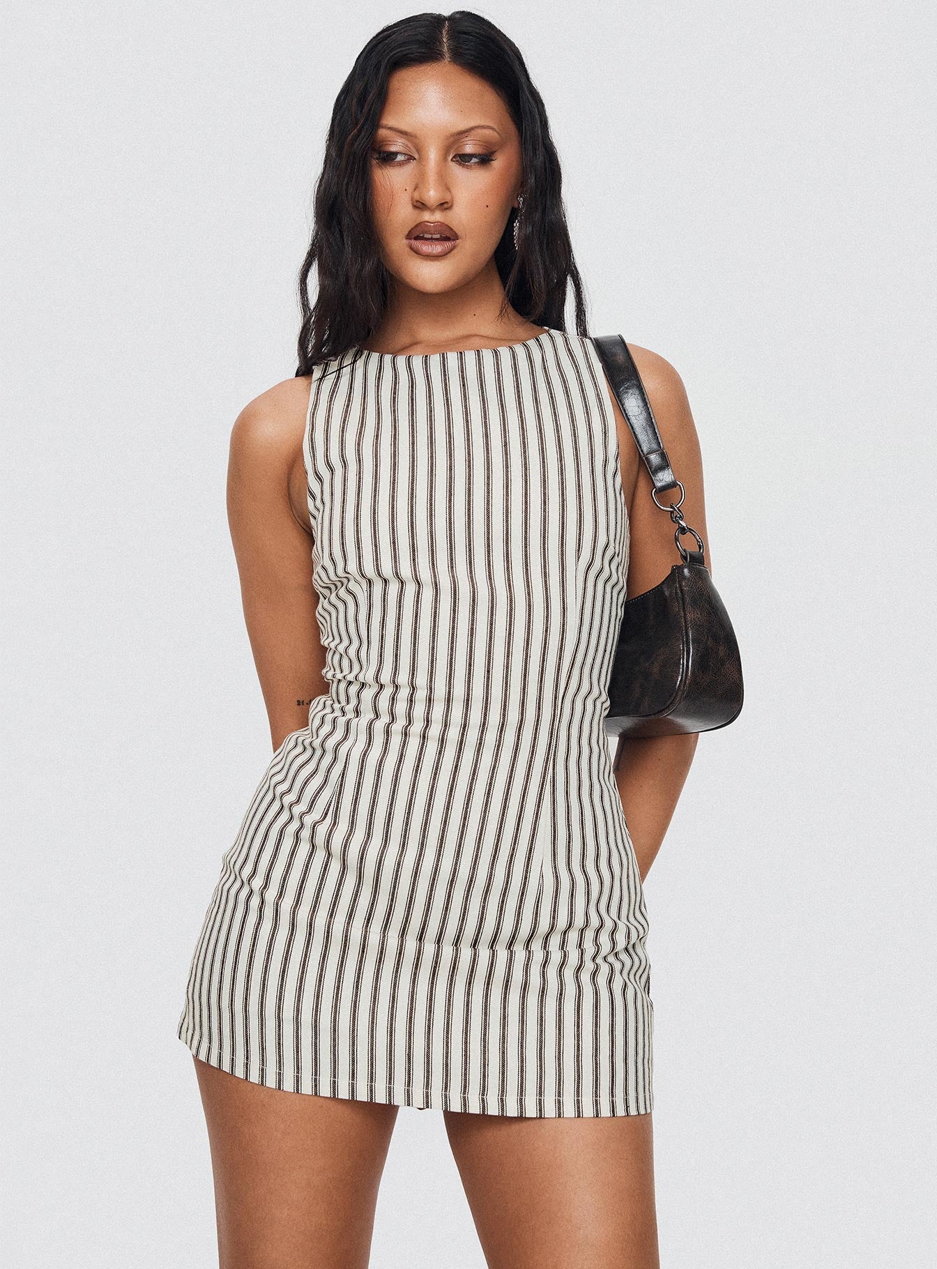 | Pinstripe Sleeveless Mini Dress