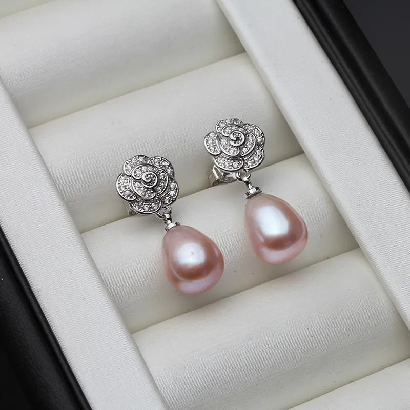 Women's Vintage Silver Flower Pearl Earrings – Romantic Elegant Jewelry