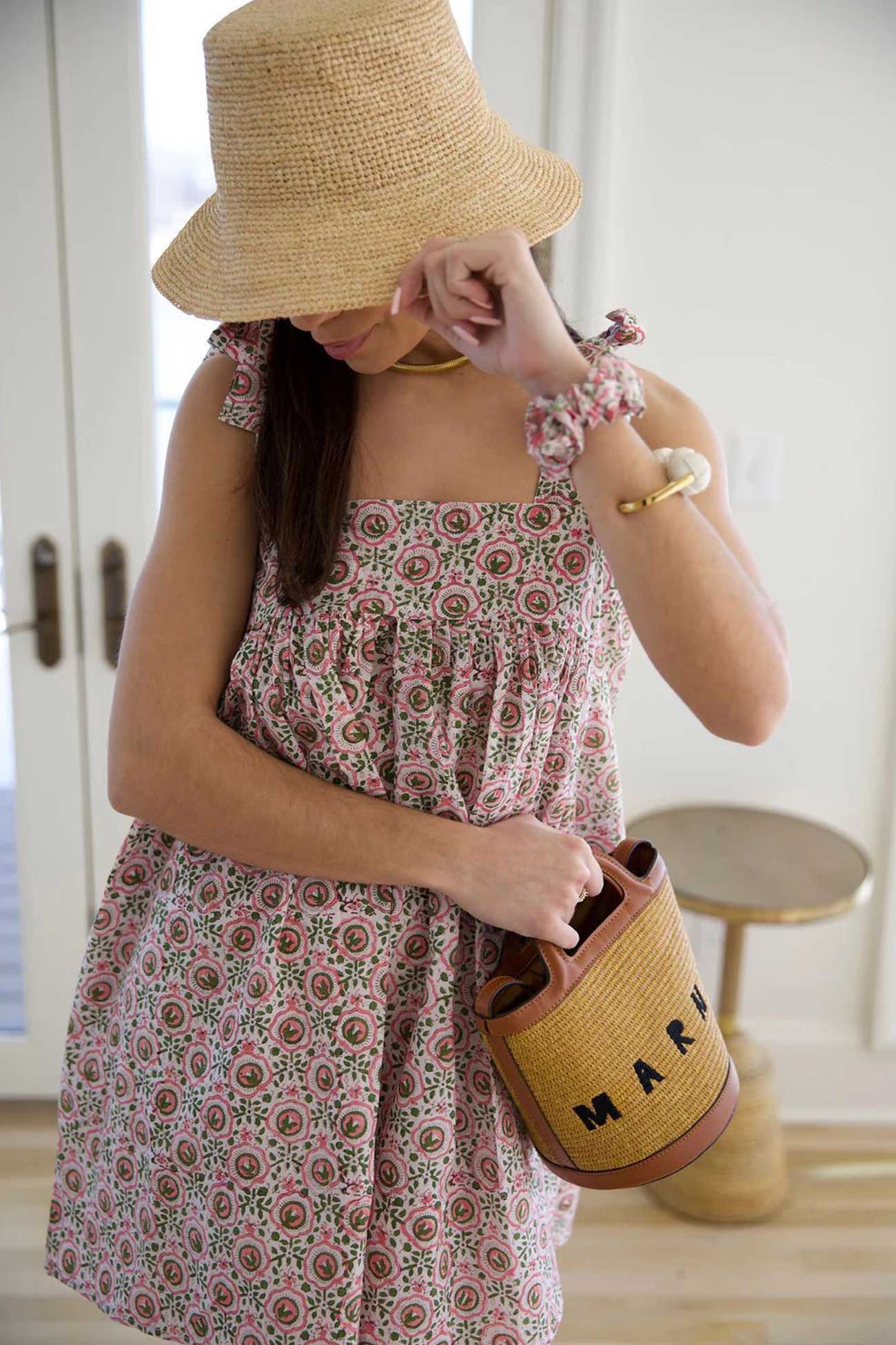 Tie Shoulder Stripe and Floral Mixed Print Babydoll Mini Dress