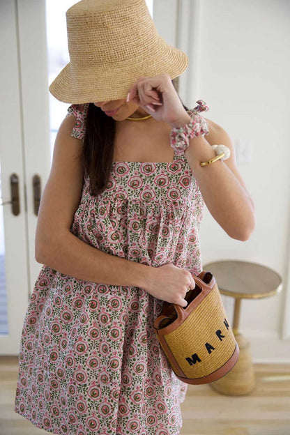 Tie Shoulder Stripe and Floral Mixed Print Babydoll Mini Dress