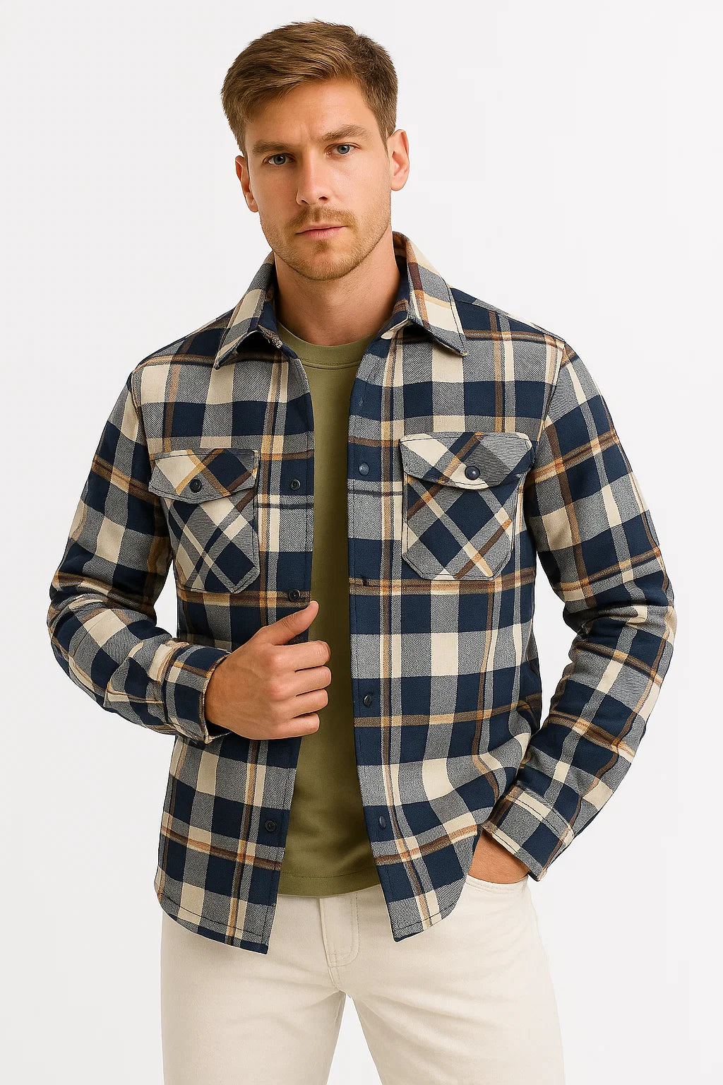 Men's Quilted Plaid Overshirt Jacket | Cotton Lined