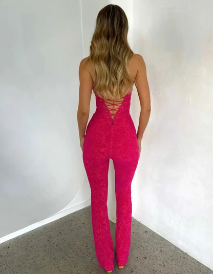 | Strappy Corset Detail Lace Jumpsuit