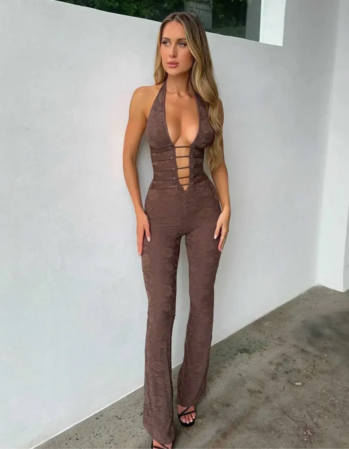 | Strappy Corset Detail Lace Jumpsuit