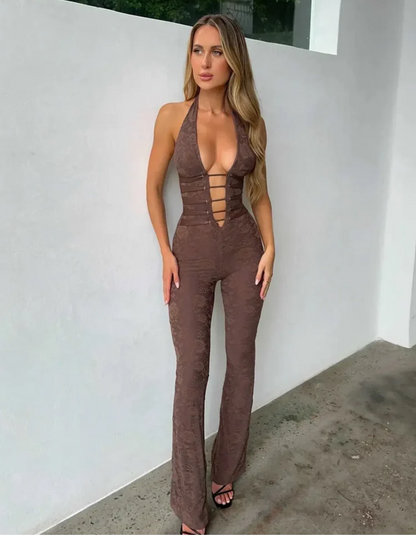 | Strappy Corset Detail Lace Jumpsuit