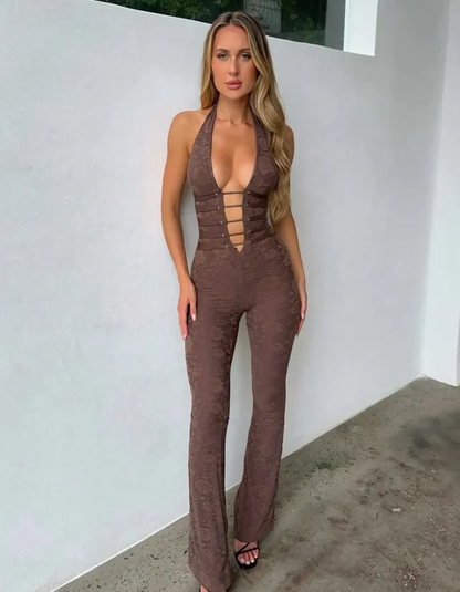 | Strappy Corset Detail Lace Jumpsuit