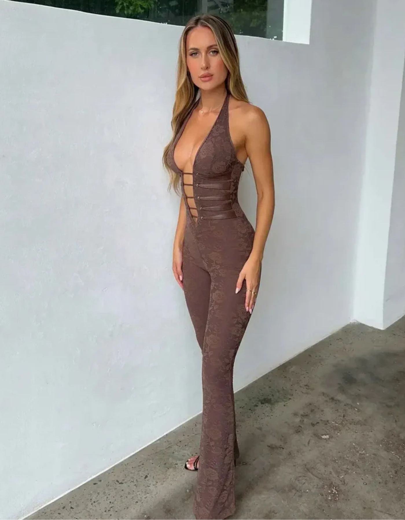 | Strappy Corset Detail Lace Jumpsuit
