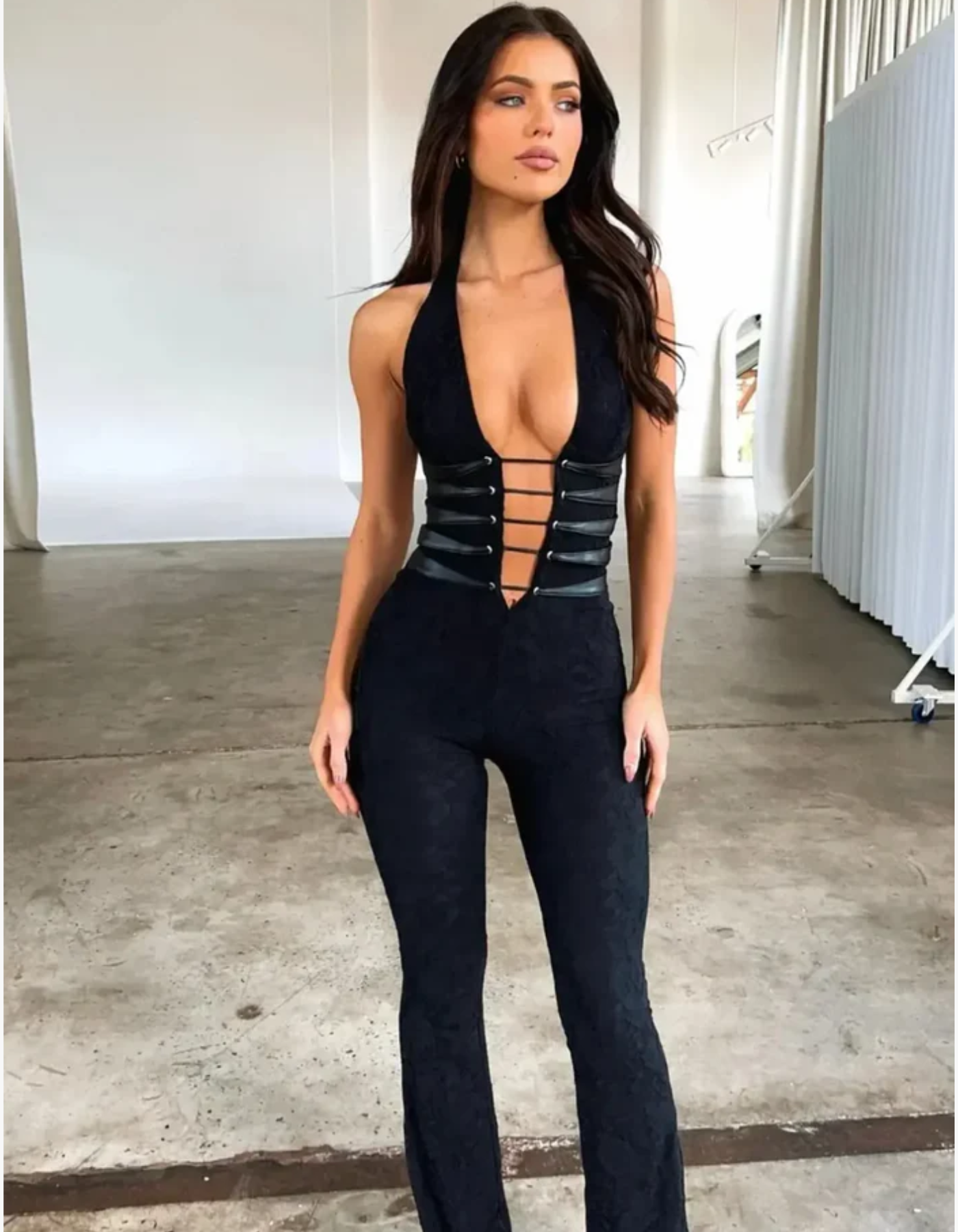 | Strappy Corset Detail Lace Jumpsuit