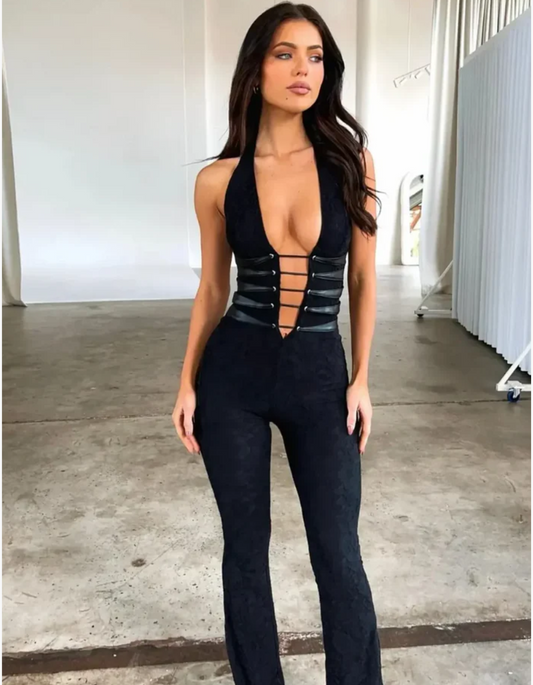 | Strappy Corset Detail Lace Jumpsuit