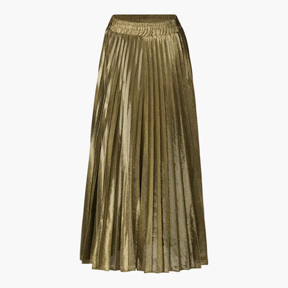 Étoile Pleated Maxi Skirt | High Waist Metallic Finish Fluid Silhouette