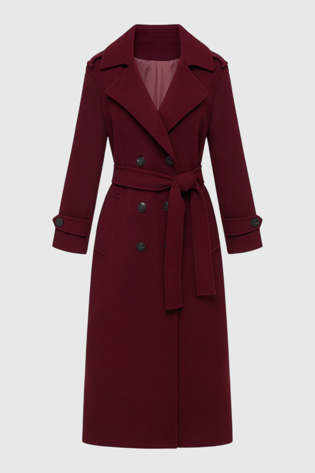 Maison Wool Blend Belted Long Coat | Double Breasted Relaxed Fit