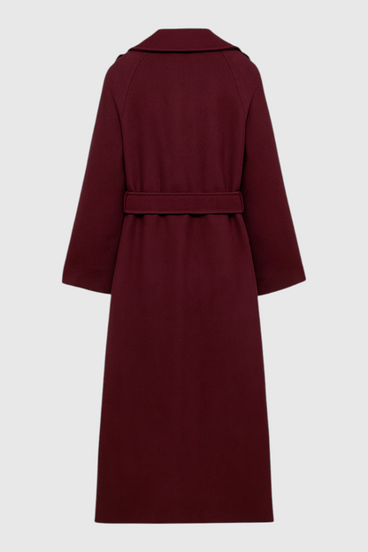 Maison Wool Blend Belted Long Coat | Double Breasted Relaxed Fit
