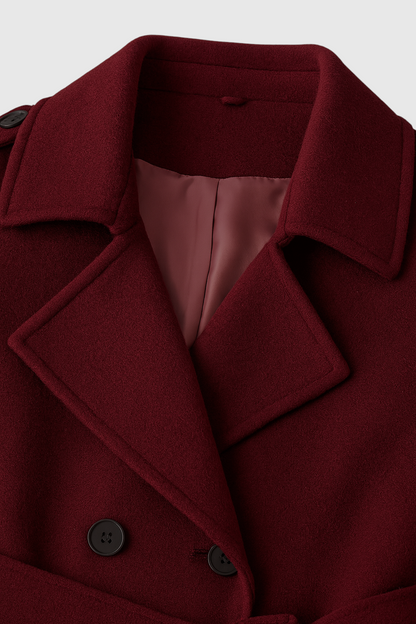 Maison Wool Blend Belted Long Coat | Double Breasted Relaxed Fit