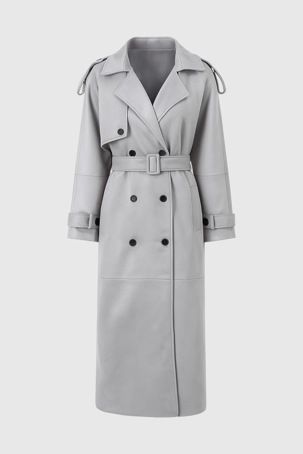 Long Double-Breasted Trench Coat | Wide-Waist Belt