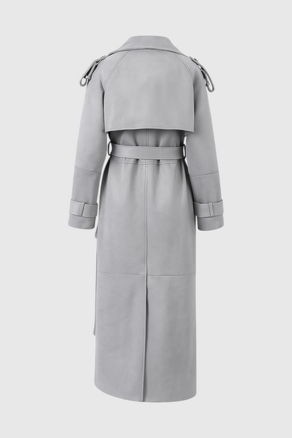 Long Double-Breasted Trench Coat | Wide-Waist Belt