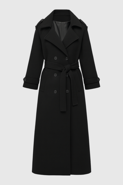 Maison Belted Long Trench Coat | Double Breasted, A-Line Fit