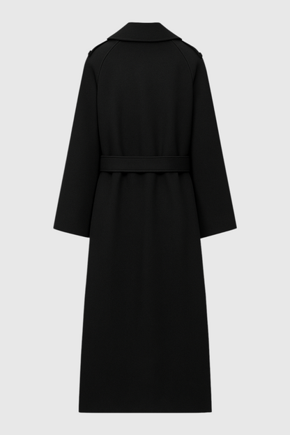 Maison Belted Long Trench Coat | Double Breasted, A-Line Fit