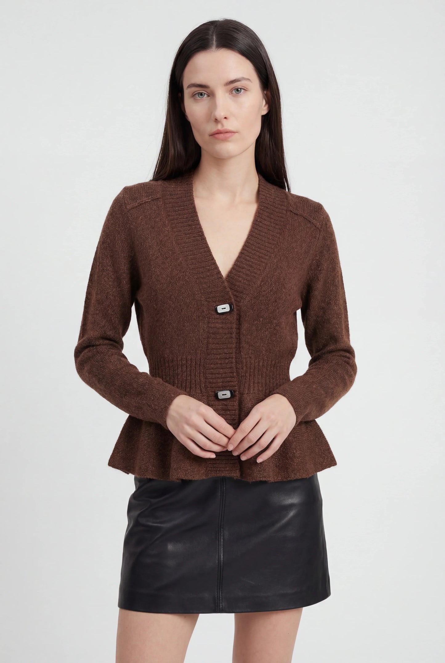 Maison Fine Yarn Shawl Collar Cardigan | Peplum Hem | Regular Fit