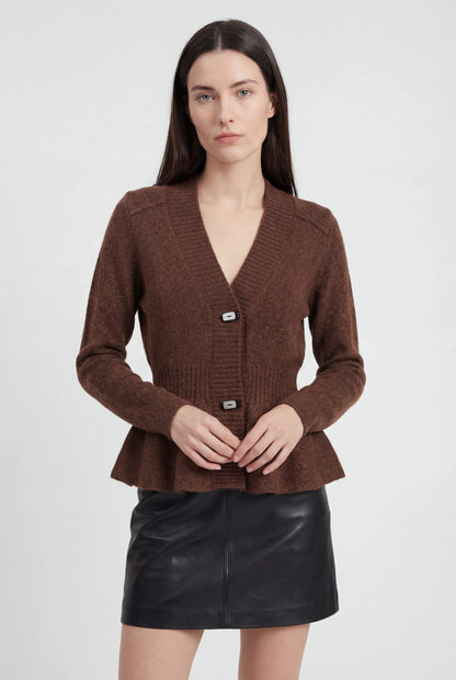Maison Fine Yarn Shawl Collar Cardigan | Peplum Hem | Regular Fit