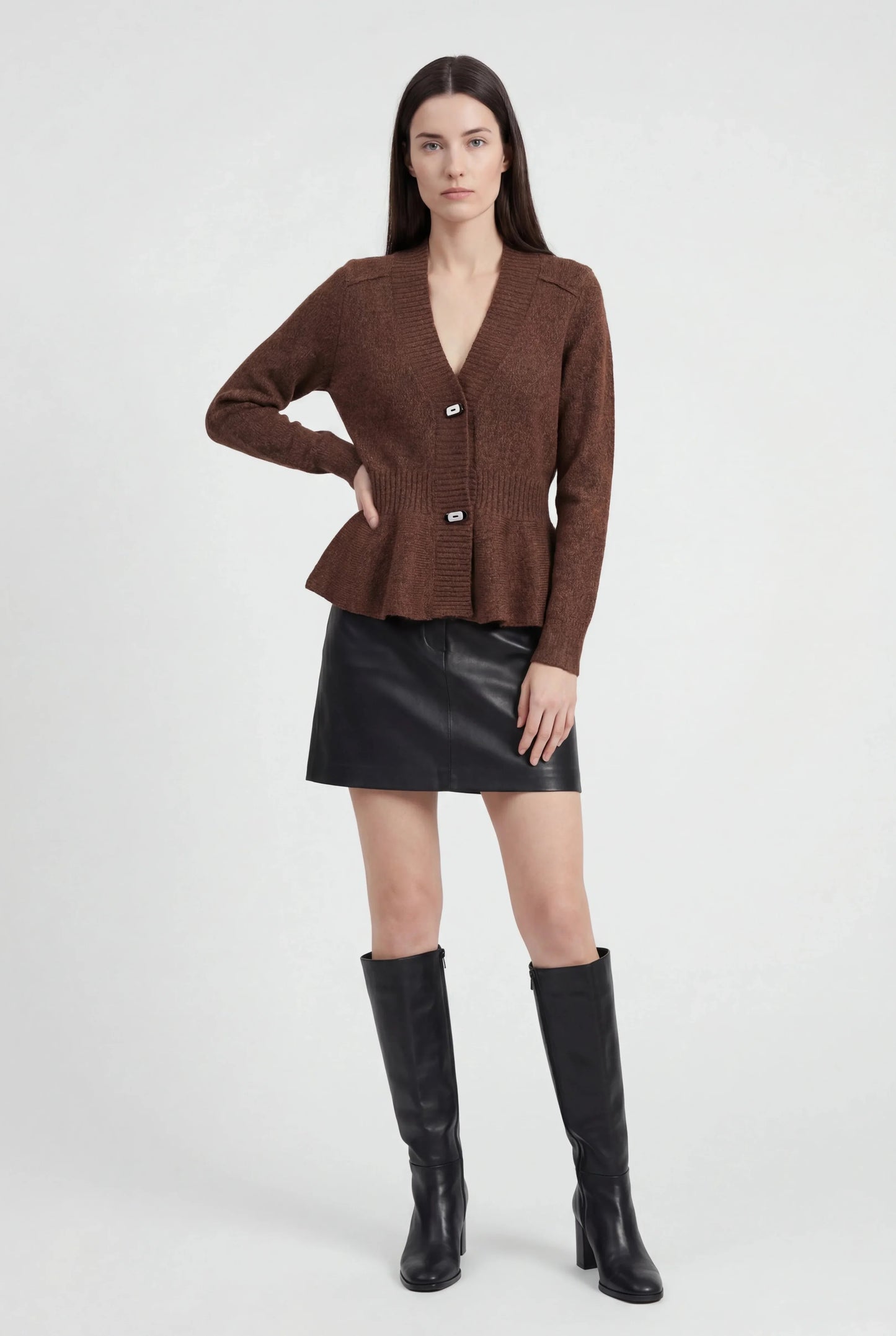 Maison Fine Yarn Shawl Collar Cardigan | Peplum Hem | Regular Fit