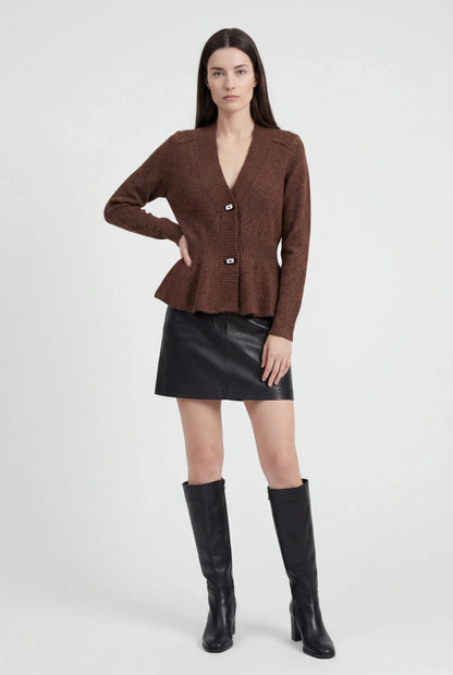 Maison Fine Yarn Shawl Collar Cardigan | Peplum Hem | Regular Fit