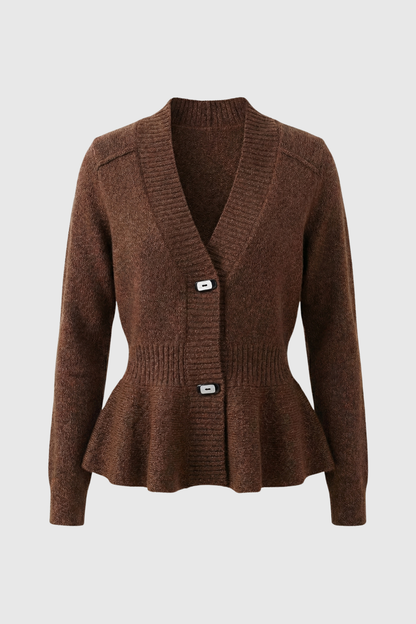 Maison Fine Yarn Shawl Collar Cardigan | Peplum Hem | Regular Fit