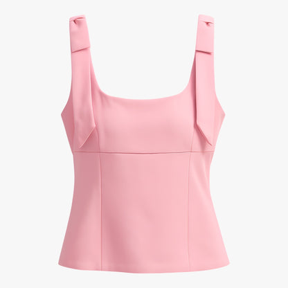 Maison Structured Cami Top | Square Neck Bow Detail Slim Fit