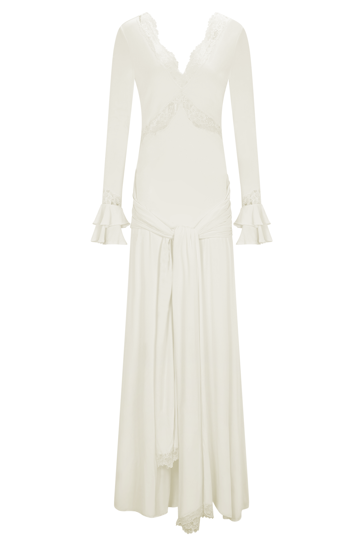 Lace Splicing Jersey Frill Maxi Dress