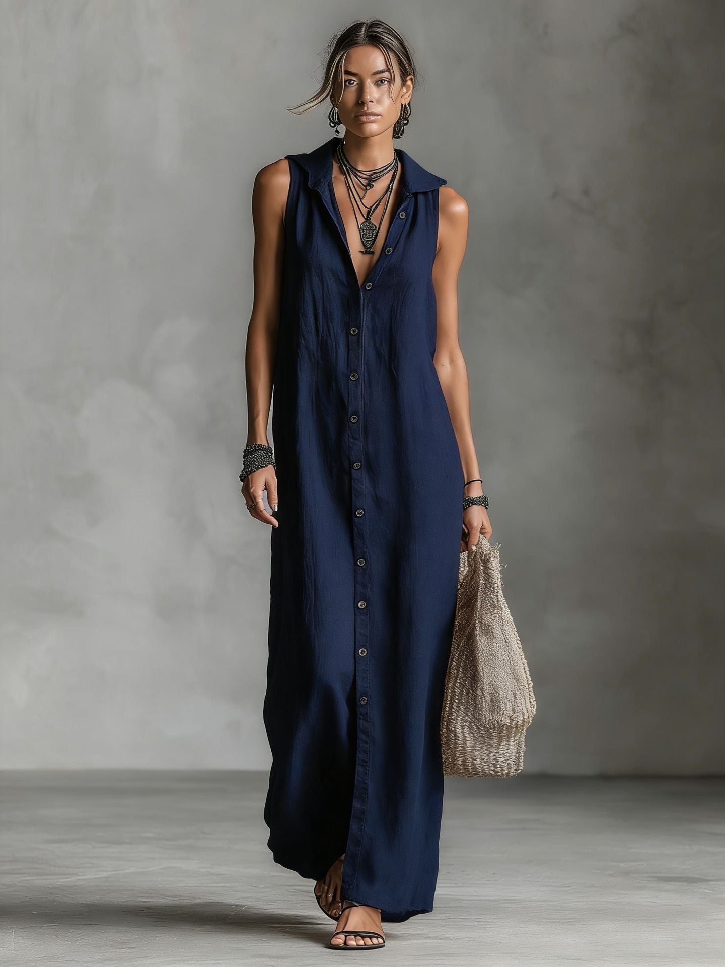 Patchwork Solid Color Long Dress
