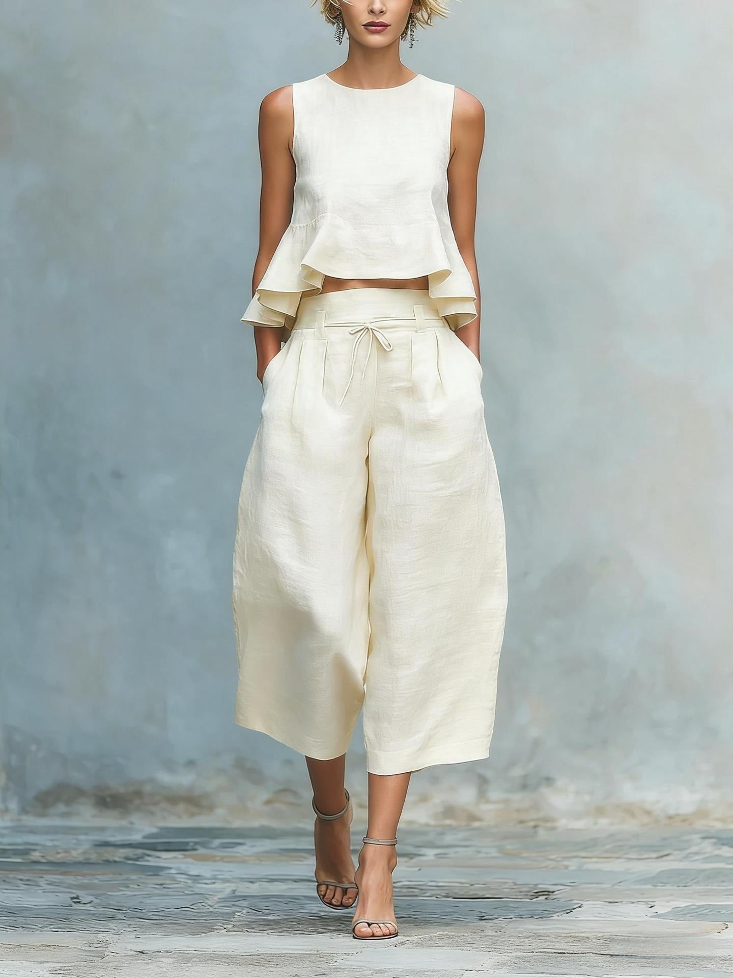 Pleated Solid Color Two-piece Set