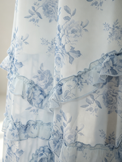 Floral Layered Ruffles Maxi Party Dress High Slit Strap Dress 2026