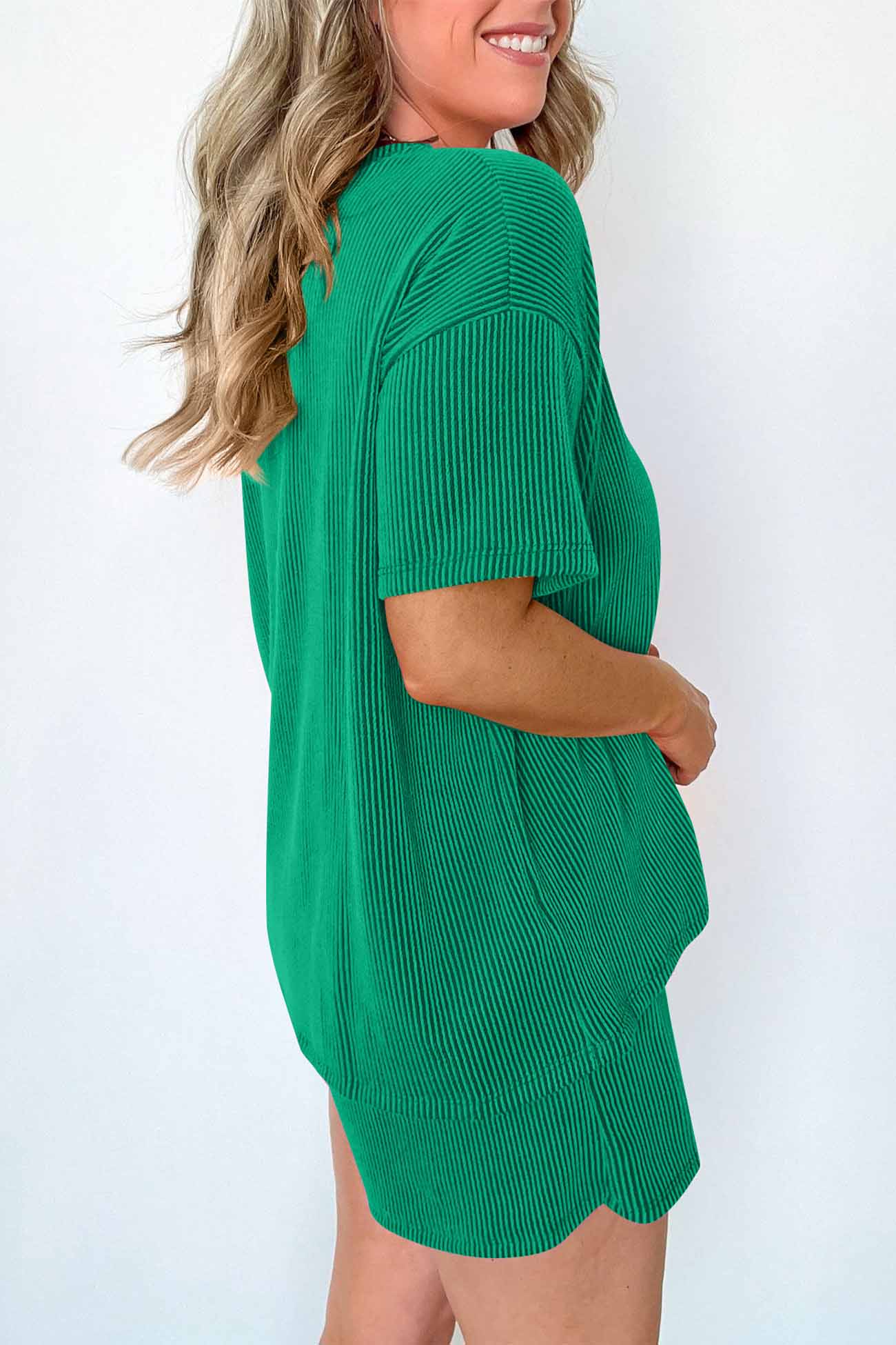 Wavy Stripe Short Sleeve Shorts Two-Piece Set