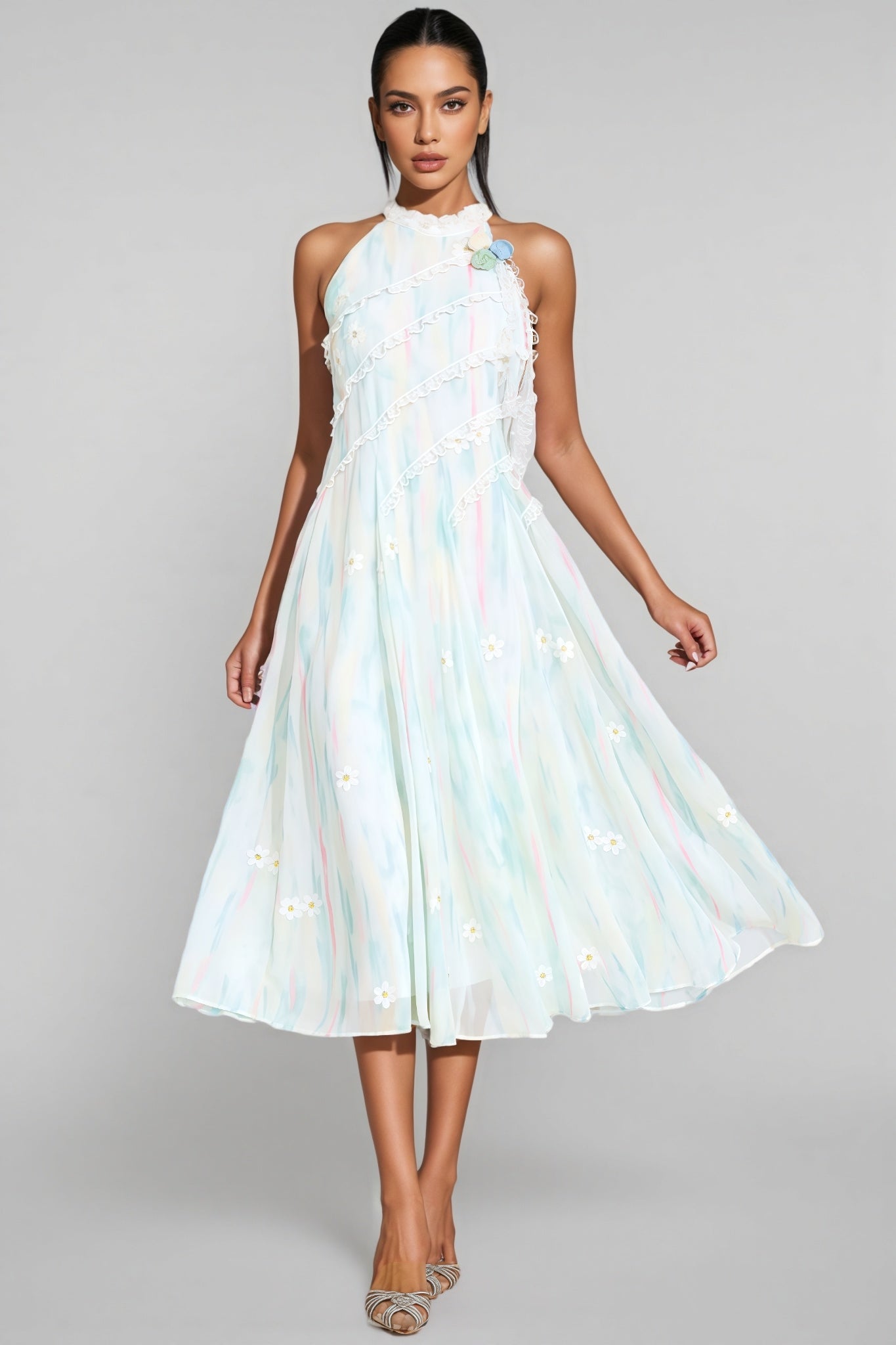 Enorad Green Halter Sleeveless Midi Dress