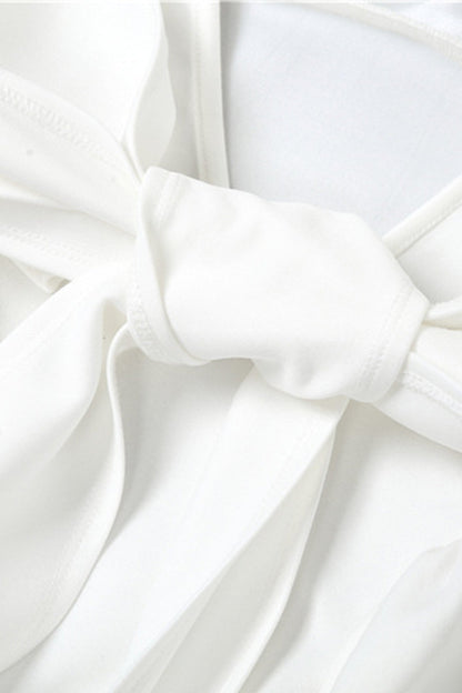 Wide Strap Scoop Back Tie Bow Pleated Skater Mini Dress