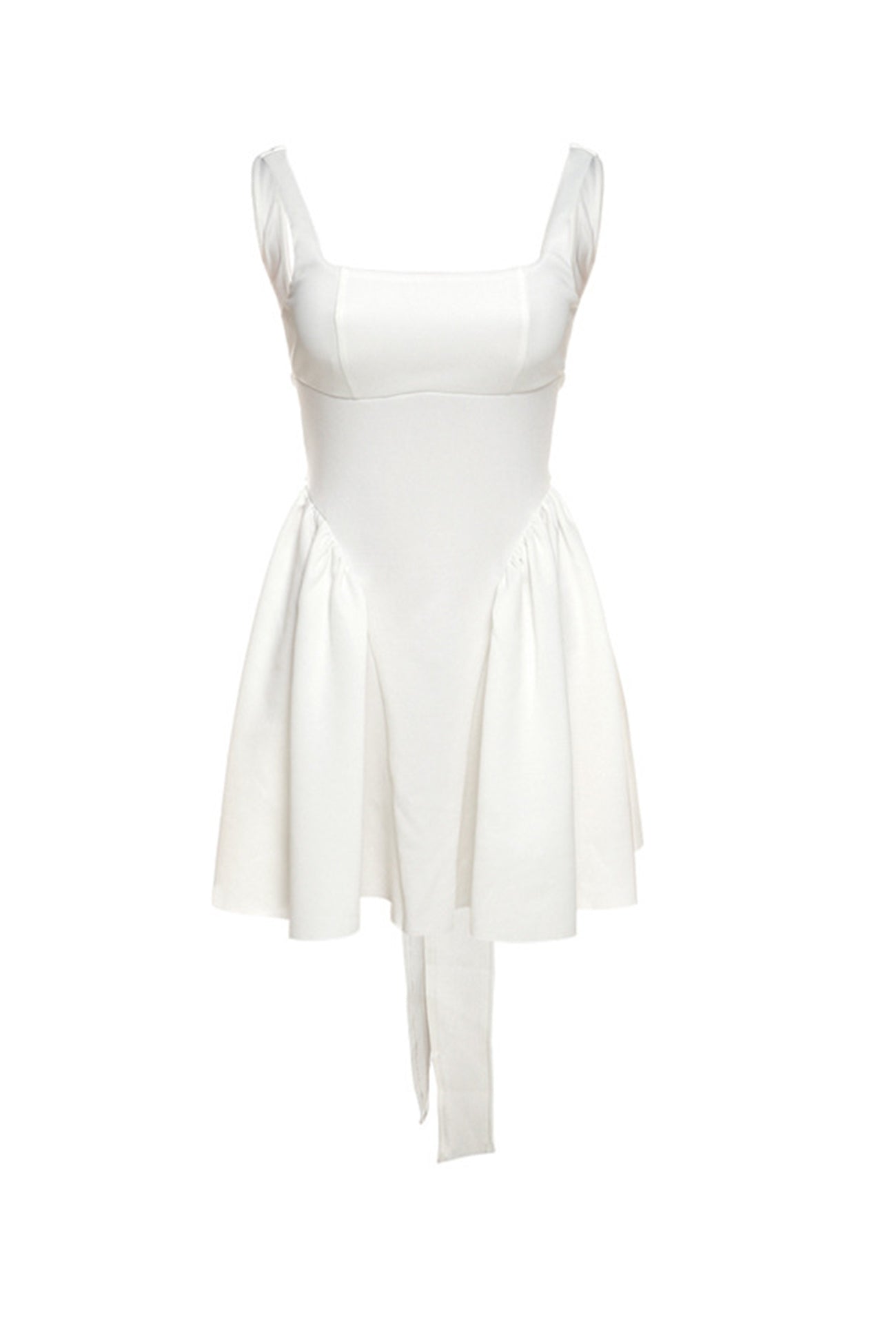 Wide Strap Scoop Back Tie Bow Pleated Skater Mini Dress