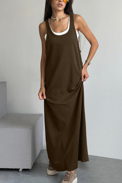 White Knit Tank Solid Sundress Two-piece Outfits