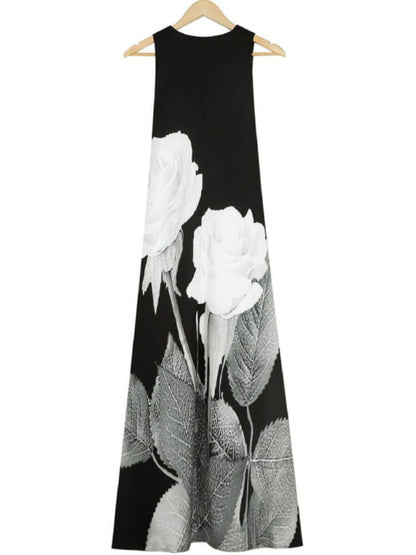 Split V Neck Sleeveless Large Scale Floral Print Pocket Maxi Dress