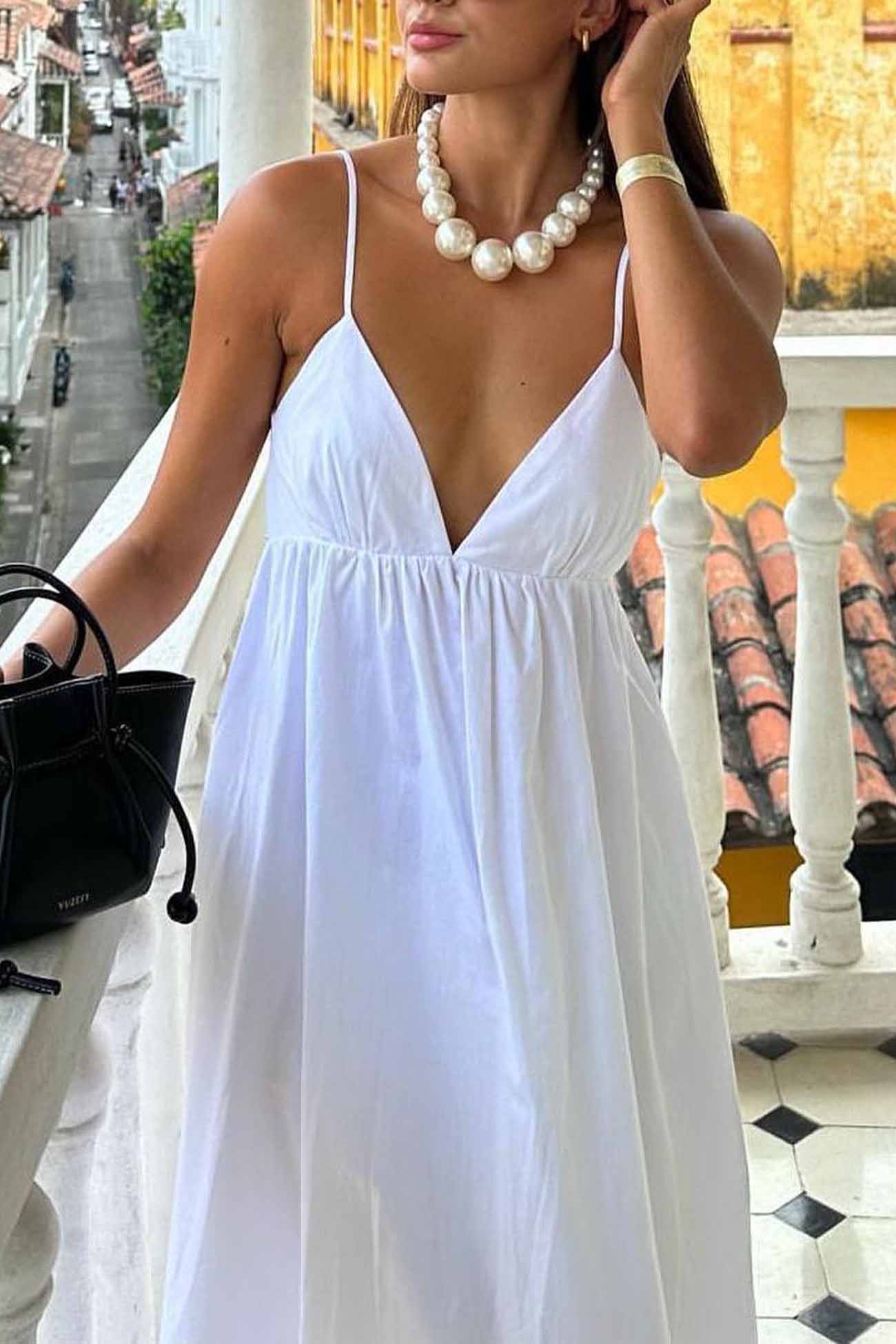 Scoop Back Spaghetti Strap Gathered Waist Backless Midi Dress