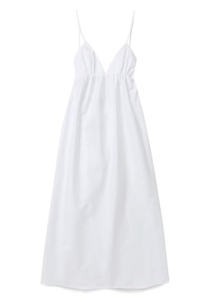Scoop Back Spaghetti Strap Gathered Waist Backless Midi Dress