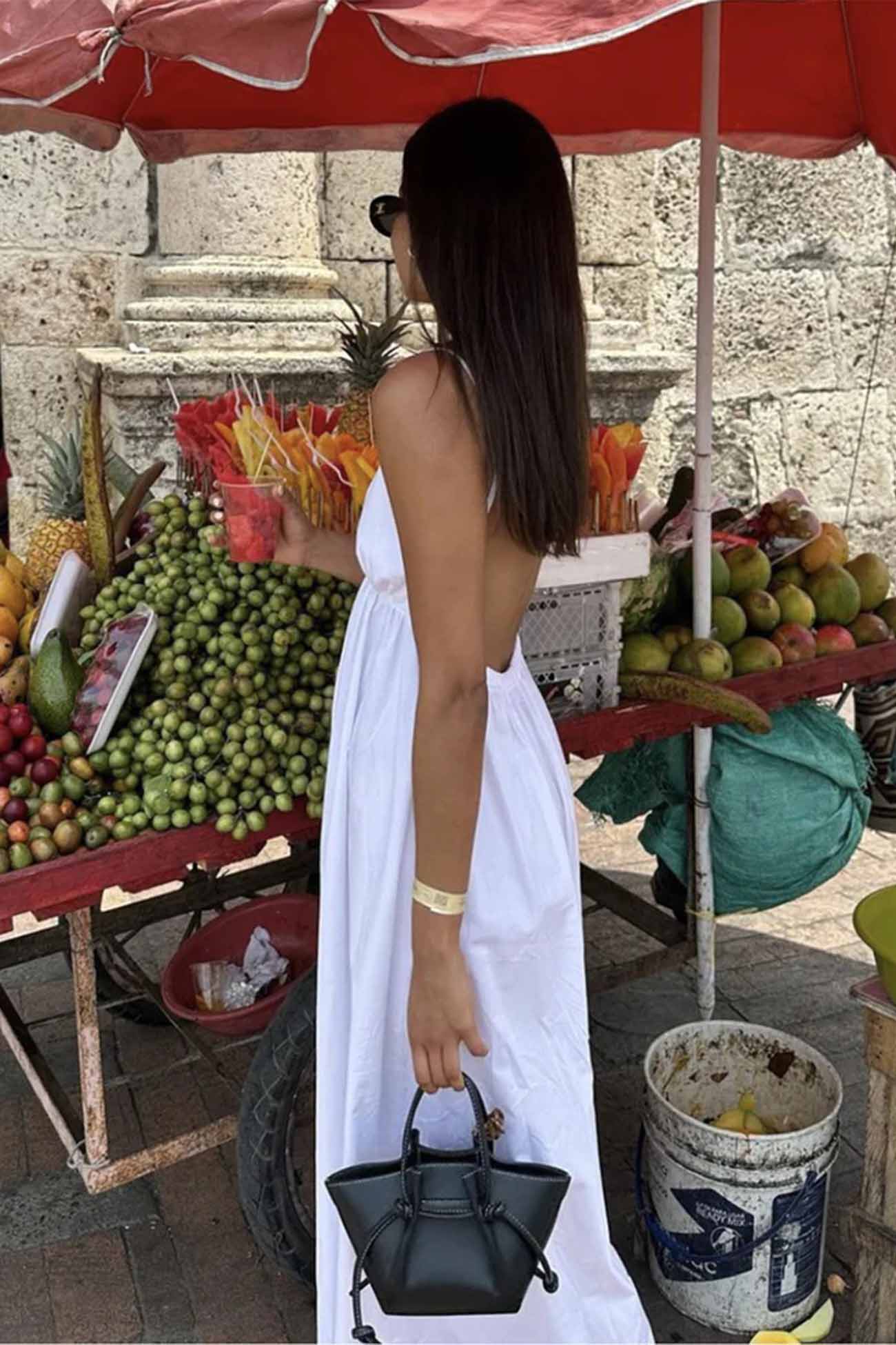 Scoop Back Spaghetti Strap Gathered Waist Backless Midi Dress