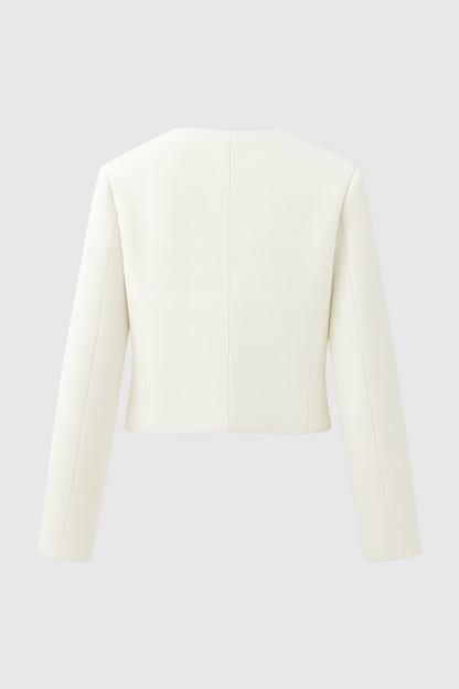 Gold-Button Pocket Jacket | Round Neck, Four Pocket Design