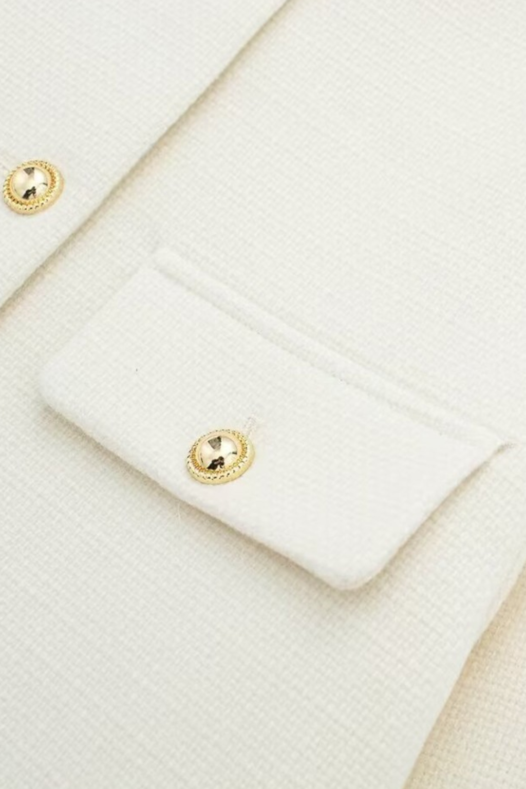 Gold-Button Pocket Jacket | Round Neck, Four Pocket Design