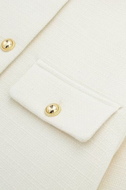 Gold-Button Pocket Jacket | Round Neck, Four Pocket Design