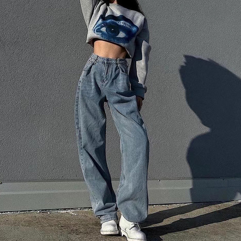 Julia Fashion - Women Baggy Jeans Streetwear Straight Pants