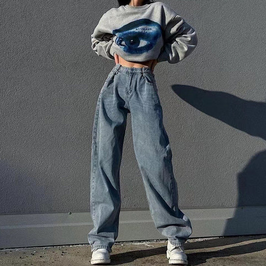 Julia Fashion - Women Baggy Jeans Streetwear Straight Pants