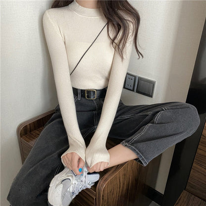 DressBetty - Knitted Half Turtleneck Full Sleeve Basic Tops