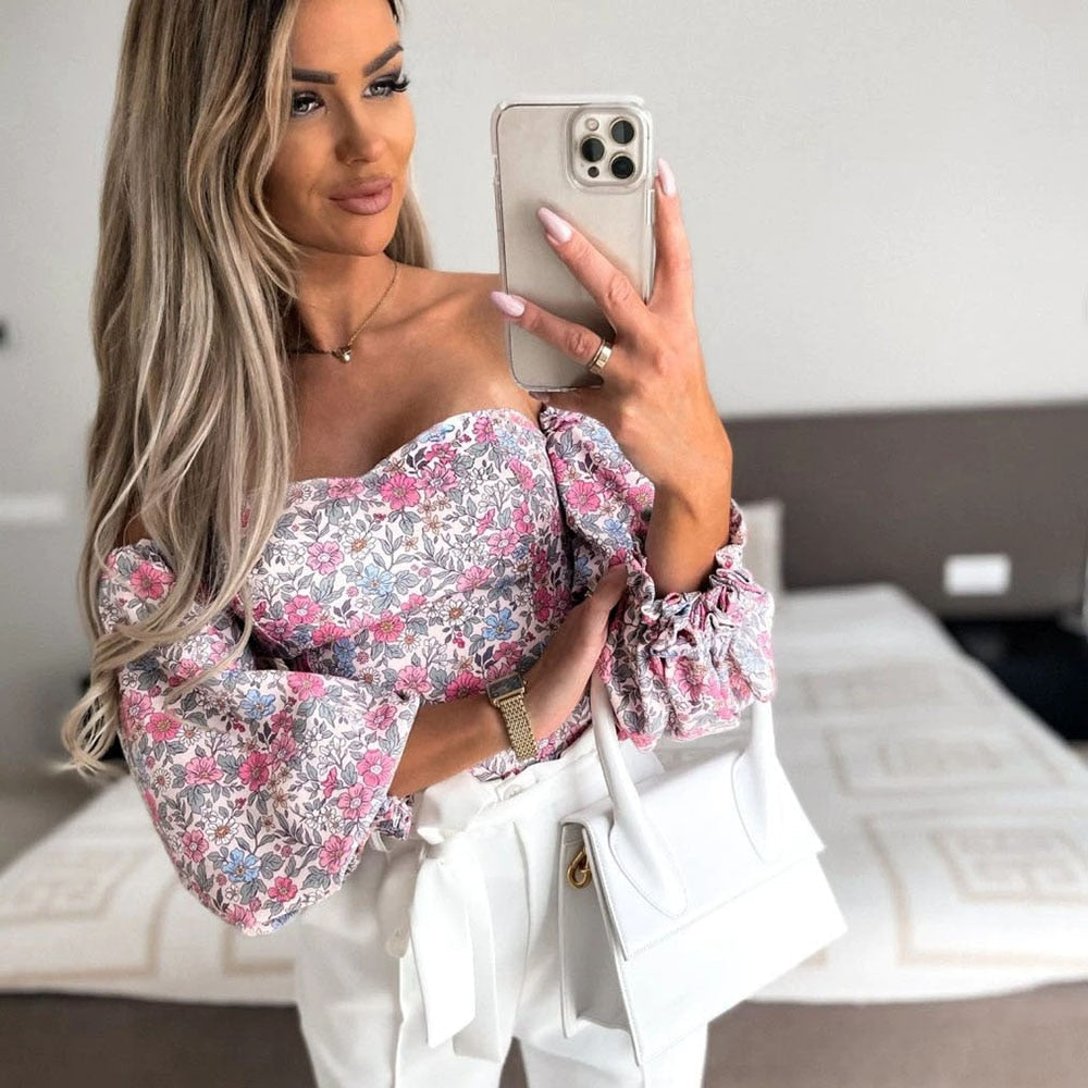 DressBetty - Women Sexy Top Summer Off Shoulder Floral Blouses Holiday Slash Neck Tops