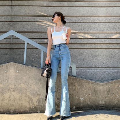DressBetty - Casual High Waist Slim Flare Jeans High Street Vintage Stretchable Boot Cut Denim Pants